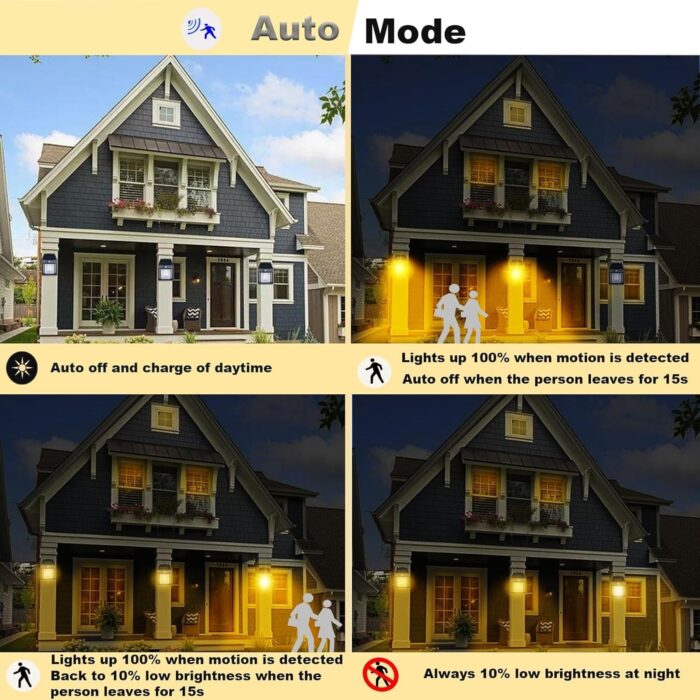 Solar Wall Lights / Lamp Outdoor, Wireless Dusk to Dawn Porch Lights Fixture, Solar Wall Lantern with 3 Modes & Motion Sensor, Waterproof Exterior Lighting with Clear Panel (1 Pc ) - Image 7