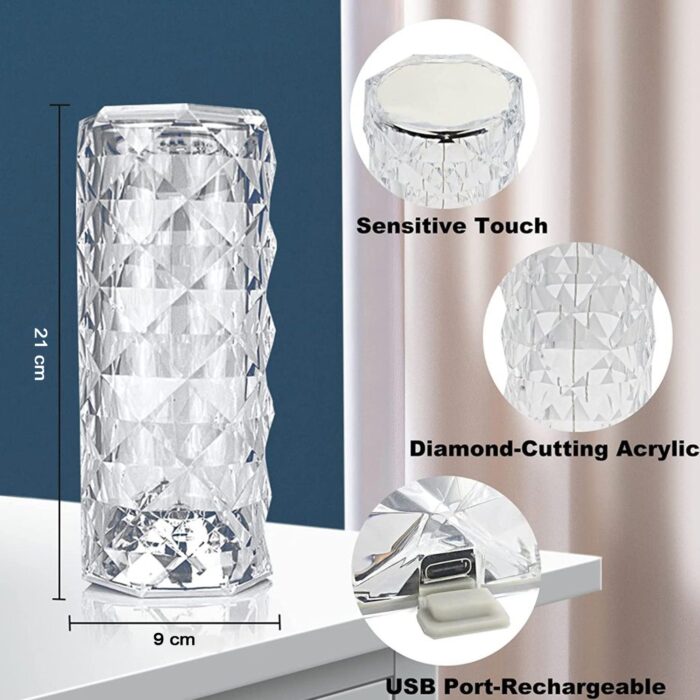 Crystal Touch Night Light (16 Colors) - Rose Diamond Table Lamp with Remote Control, USB Table Lamp, Romantic Date Lighting Decor for Festival, Bedroom, Dining Room - Image 6