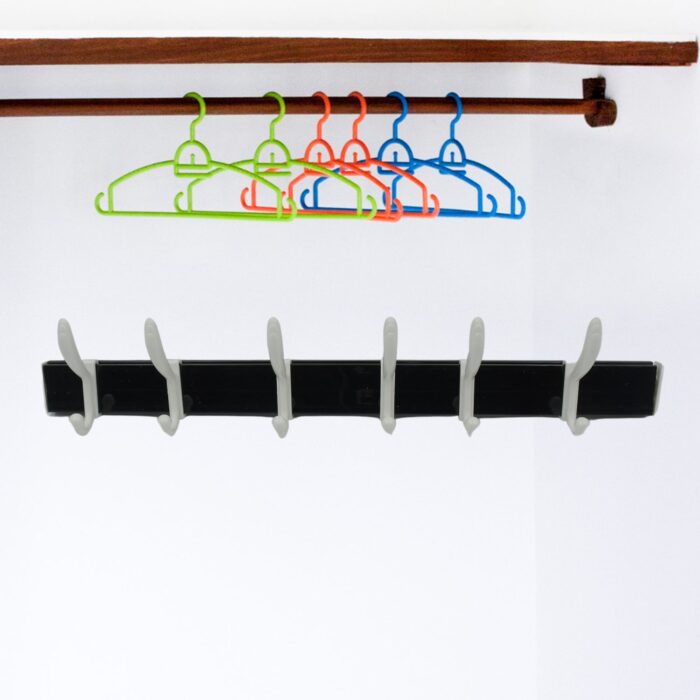 Cloth hanger, Wall Door Hooks Rail for Hanging Clothes for Hanging Hook Rack Rail, Extra Long Coat Hanger Wall Mount for Clothes, Jacket, Hats, 6 Hook With Eco-friendly Liquid Adhesive Glue - Image 3