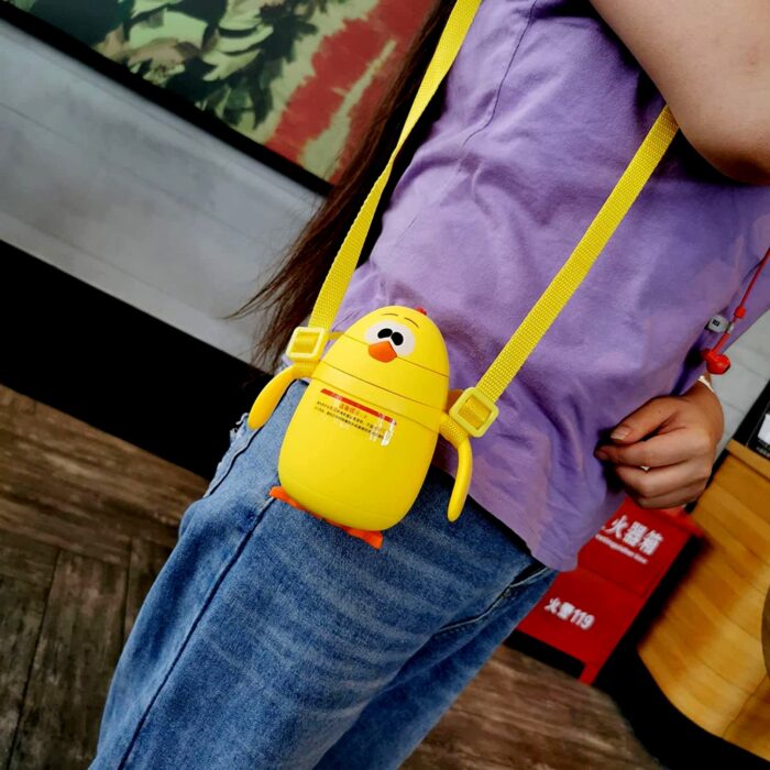 Cute Duck Shape Milk Bottle With Adjustable Strap / Water & Juice Bottle For Kids / Thermos Bottle Outdoor Sport Glass water bottle, leakproof BPA-free for travel cold and hot water glass water bottle - 248ML - Image 5