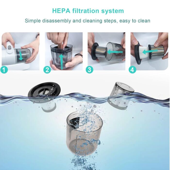 Powerful Suction Portable Handheld Vacuum Cleaner - Low Noise Vacuum Cleaner for Bed - Cordless Vacuum Cleaner for Car Seat Crevices Pillows, Mattresses, Sofas Wireless Anti Dust and Mite Cleaner - Image 8
