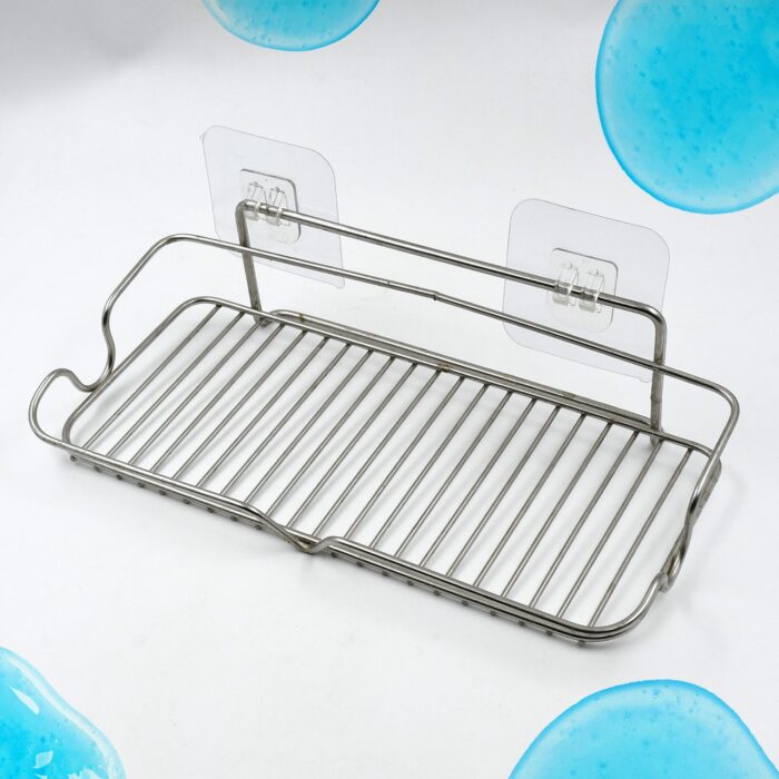 Stainless Steel Kitchen Bathroom Shower Shelf Storage Suction Basket Rack With 2 Hook (1 Pc) - Image 7