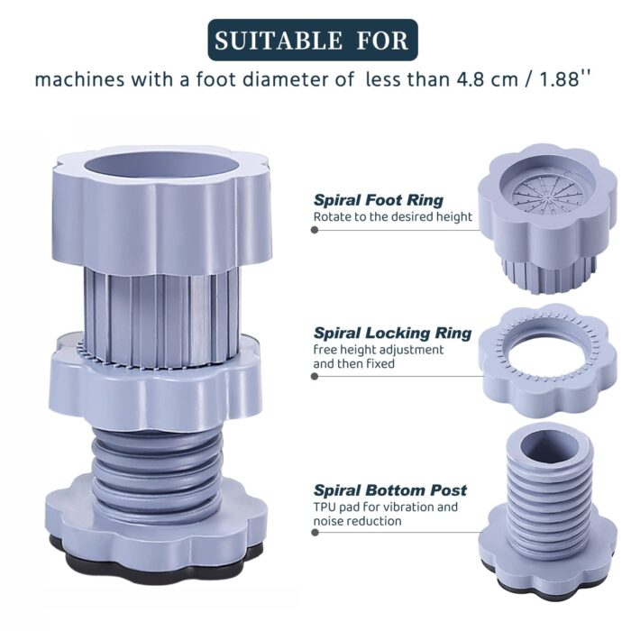 Washing machine support, anti vibration washing machine support adjustable washer anti vibrasion pads, washer & dryer pedestals, Washing Machine Accessory Anti- Skid Pad PVC Lifting Pad Non-Slip ( 4 Pc Set ) - Image 5