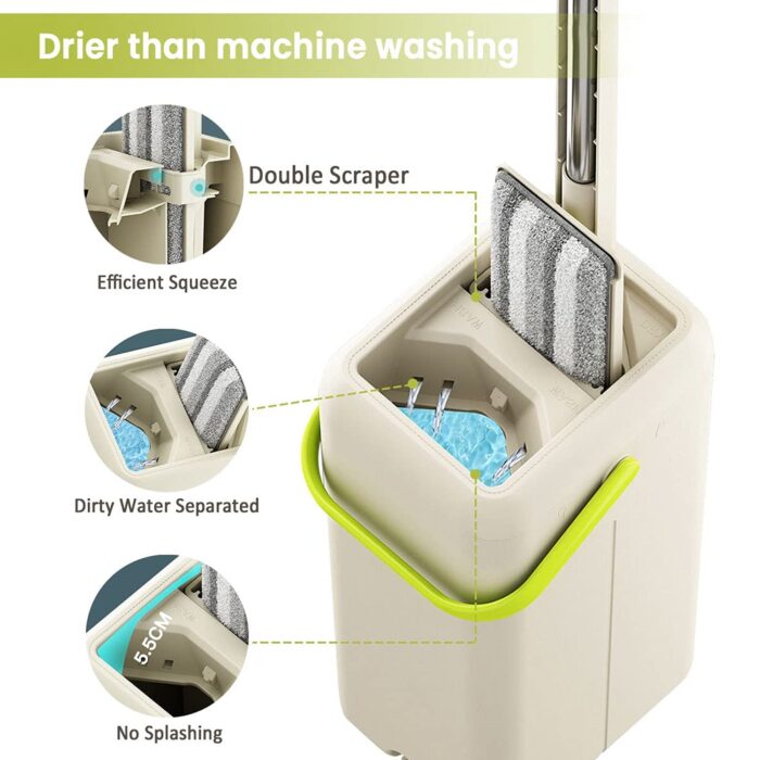Floor Mop and Bucket Set, Flat Mop for Cleaning with Wringer, Self Clean Damp Mop and Bucket for Hardwood, Laminate, 2 in 1 Hands Free Mop with Washable Microfiber Pad for Wet & Dry Use - Image 2