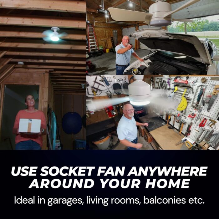 Socket Fan Light Original - Cool Light LED – Ceiling Fans with Lights and Remote Control, Replacement for Lightbulb - Bedroom, Kitchen, Living Room,1000 Lumens / 5000 Kelvins Cool LEDs (Remote Battery Not Included) - Image 3