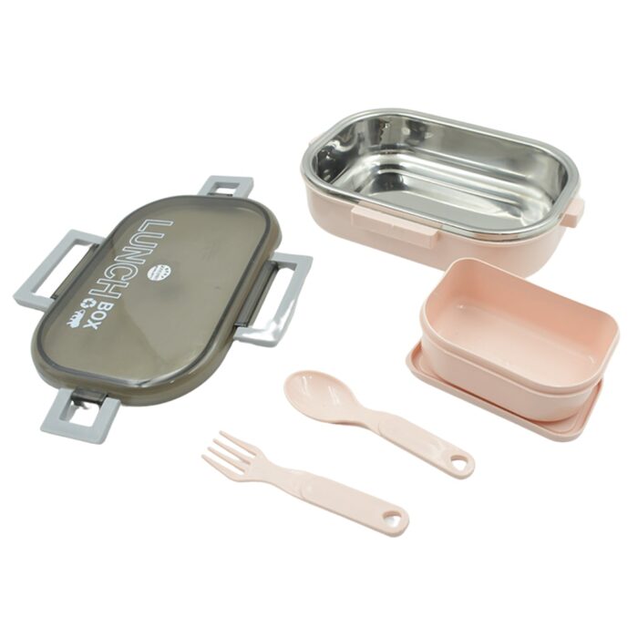Stainless Steel & Heavy Plastic Material Lunch Box for Kids Air Tight, BPA Free, Easy to Clean, Tiffin Box for School Office College, Snack Box with Spoon and Fork (1 Pc) - Image 4