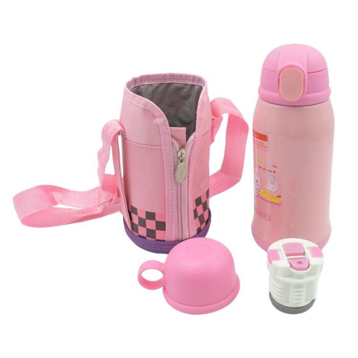 Premium Stainless Steel Insulated Sipper Bottle Print Water FlaskCartoon Vacuum Hot Cold For Kids / Travelling Water Bottle for Kids with Pop up Straw,  Double Wall Thermos with Straw & Bottle Zippe Cover For office/Gym/School (500 ML) - Image 4