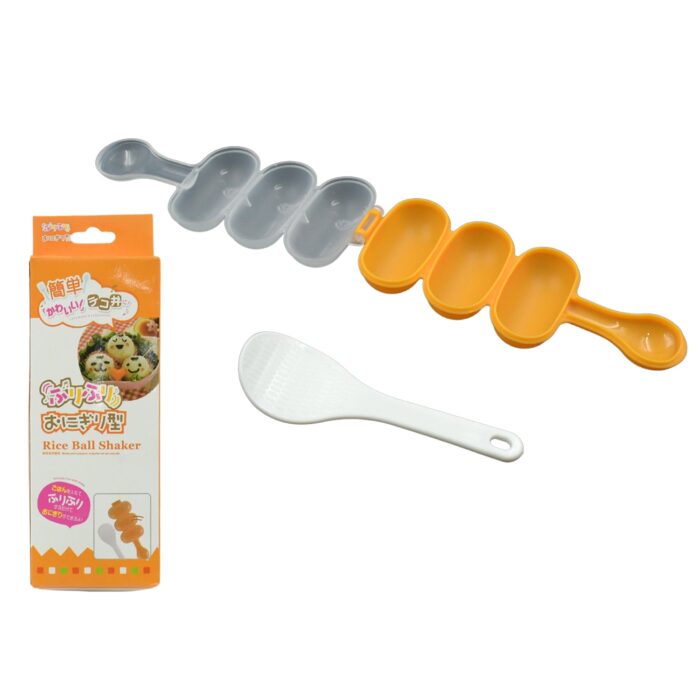 Rice Ball Mold Shaker Sushi Roll Maker 3 Compartment Kitchen Tools for Kids Shake DIY Lunch with a Mini Rice Paddle for Home Party Meal Make, Kids DIY Lunch Maker Mold - Image 4