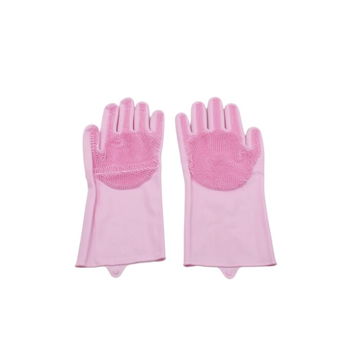 Dishwashing Gloves with Scrubber| Silicone Cleaning Reusable Scrub Gloves for Wash Dish Kitchen| Bathroom| Pet Grooming Wet and Dry Glove (1 Pair , 196Gm) - Image 4