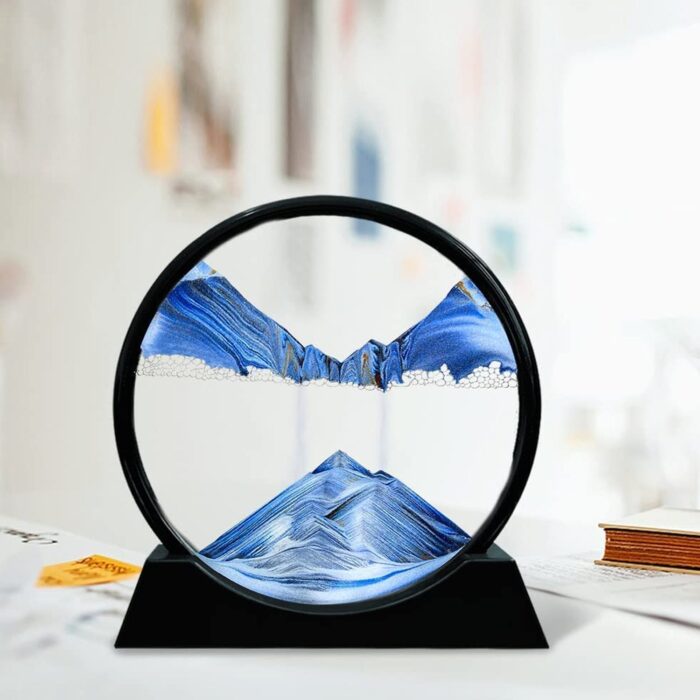 Moving Sand Art Picture Decor, 3D Deep Sea Sandscape Liquid Motion, Round Glass Frame Display Flowing Sand Relaxing Gift for Kids Adults Painting Artistic Sandscape for Home, Office, Ornament Desktop Art Bookshelves Decoration (1 Pc ) - Image 3