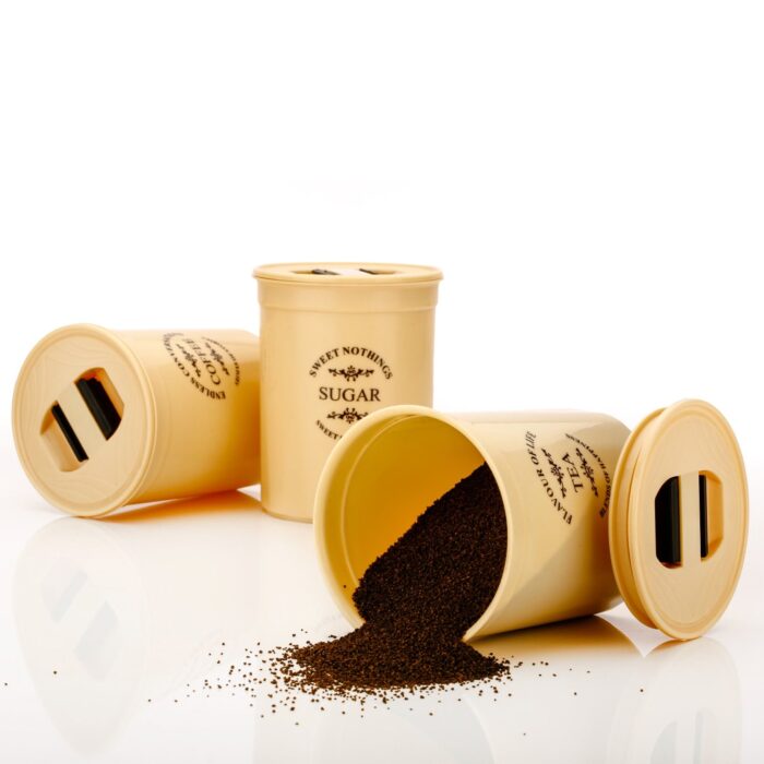 Accurate Seal Tea Sugar Coffee Container - 3 Pcs Plastic Damru Shaped Tea, Coffee, Sugar Canisters Jar, New Airtight Food Seal Containers for Salt, Dry Fruit, Grocery Multicolor (3 Pcs Set) - Image 4