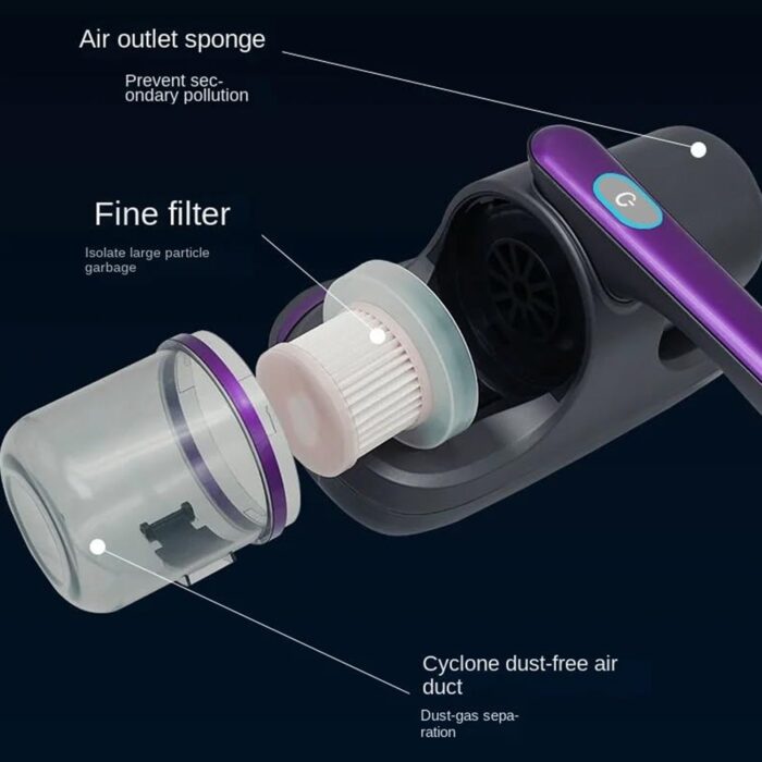 Powerful Suction Portable Handheld Vacuum Cleaner - Low Noise Vacuum Cleaner for Bed - Cordless Vacuum Cleaner for Car Seat Crevices Pillows, Mattresses, Sofas Wireless Anti Dust and Mite Cleaner - Image 9