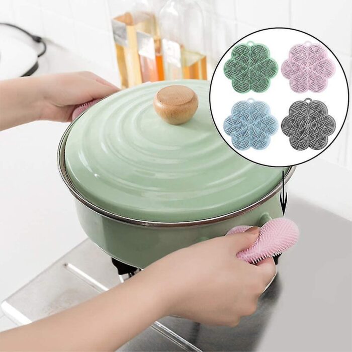 Multifunction Silicone Sponge Dish Washing Kitchen Scrubber, Dishwashing Brush Silicone Kitchen Brush Flower Shape Cleaning Brushes for Home Restaurant Easy Cleaning Tool Heat-Resistant Mat Kitchen Home Gadgets (1 Pc) - Image 7