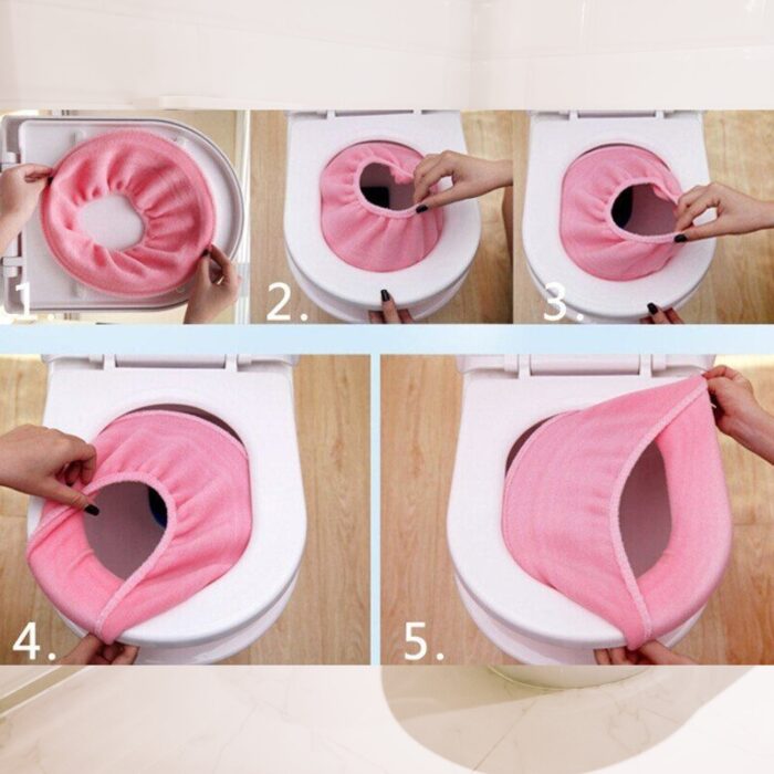 Bathroom Soft Thicker Warmer Stretchable Washable Cloth Toilet Seat Cover Pads (1pc) - Image 7