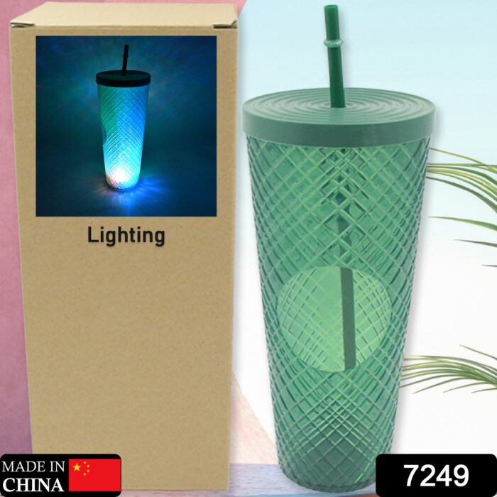 Cup with Straw &  LED Lighting Reusable Matte Studded Tumbler with Leak Proof Lid Water Cup Travel Mug Coffee Ice Water Bottle Double Walled Insulated Tumbler BPA Free (1 Pc) - Image 2