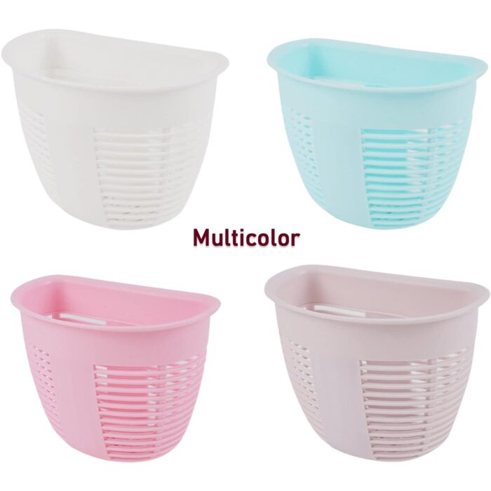 Hanging Plastic Storage Basket, Adhesive Wall Mounted Organizer Box Make Up Holder Shelf Bathroom Wall Basket Punch Free Drain Basket for Kitchen Bathroom, Wall Type Storage Basket (1 Pc) - Image 7