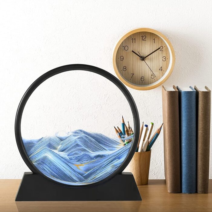 Moving Sand Art Picture Decor, 3D Deep Sea Sandscape Liquid Motion, Round Glass Frame Display Flowing Sand Relaxing Gift for Kids Adults Painting Artistic Sandscape for Home, Office, Ornament Desktop Art Bookshelves Decoration (1 Pc ) - Image 5