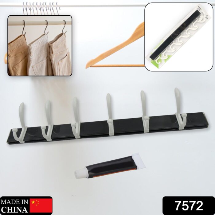 Cloth hanger, Wall Door Hooks Rail for Hanging Clothes for Hanging Hook Rack Rail, Extra Long Coat Hanger Wall Mount for Clothes, Jacket, Hats, 6 Hook With Eco-friendly Liquid Adhesive Glue - Image 2