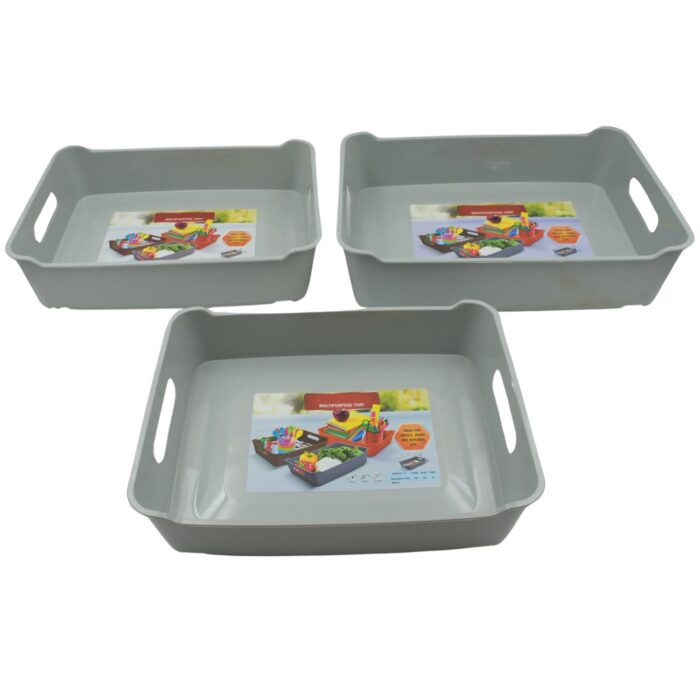 Multipurpose Organising & Storage Plastic Tray,  Fruit & Vegetable/ Multi Purpose Tray, Organizer for Kitchen, Countertop, Cabinet, Bathroom Plastic Storage Basket For Store Fruits, Vegetables, Magazines, Cosmetics, Stationary Set of 3 - Image 4