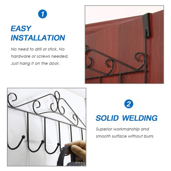 Over The Door Hanger Rack 7 Hooks Decorative Ognazier Hook Rack Stylish Door Hanger Door Hook Hangers with 7 Hooks,Metal Hanging Rack for Home Office Use - Image 7