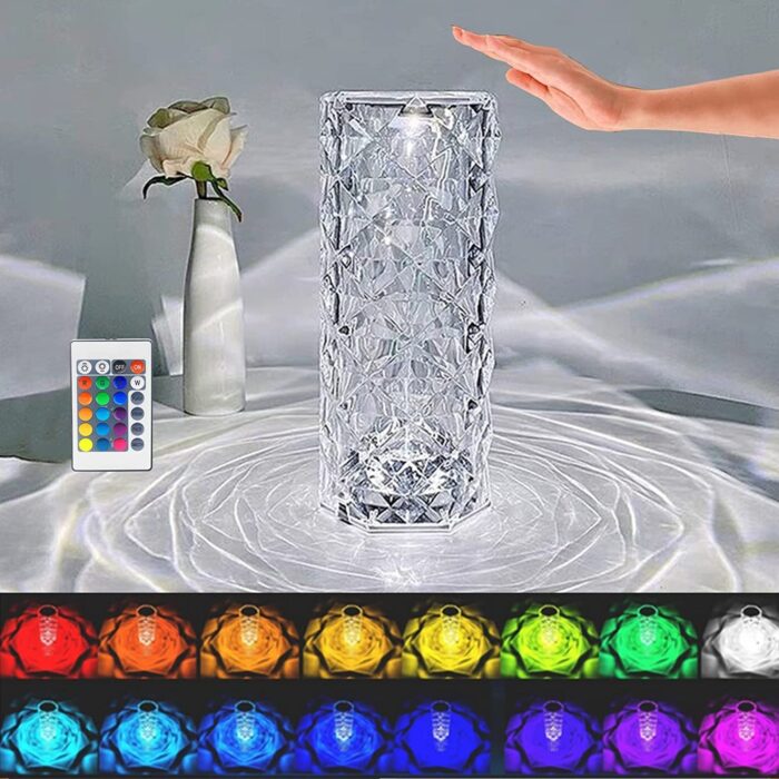 Crystal Touch Night Light (16 Colors) - Rose Diamond Table Lamp with Remote Control, USB Table Lamp, Romantic Date Lighting Decor for Festival, Bedroom, Dining Room - Image 8