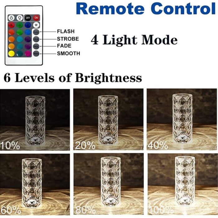 Crystal Touch Night Light (16 Colors) - Rose Diamond Table Lamp with Remote Control, USB Table Lamp, Romantic Date Lighting Decor for Festival, Bedroom, Dining Room - Image 10