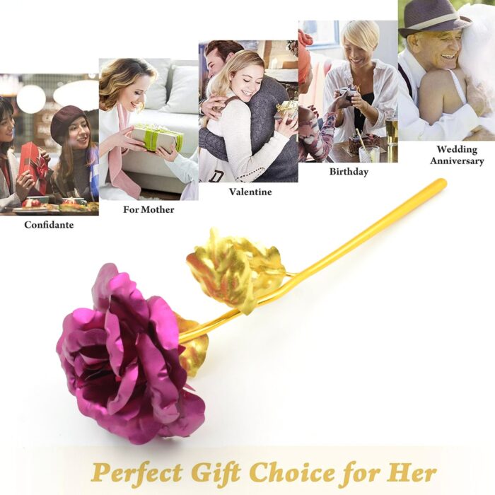 Gold Rose Artificial Rose Flower With Gift Box, Plastic Flowers Best Gifts for Friend Girl Wife Women, Golden Rose Gift for Valentine's Day, Mother's Day, Anniversary, Birthday, Wedding, Gold (1 Pc) - Image 7
