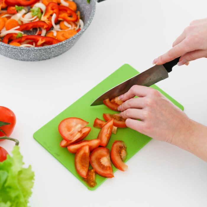 Premium Plastic Chopping Board & Steel Knife Vegetable Chopping Board With Knife  Cutting Board for Kitchen Chopper Fruit and Vegetable Cutter Chopper Plastic (3 Pc Set) - Image 2