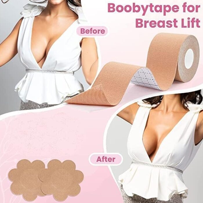 Boob Tape with Nipple Covers: Cotton, Breathable, Lift & Support (5m, 10 Pairs) - Image 2