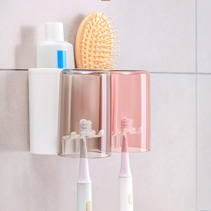 Wall Mount Toothbrush Holder with 2 Cups Automatic Toothpaste Holder Multi-Functional Kids Favorite Candy Toothbrush Holder Bathroom Accessories Organizer Rack - Image 4