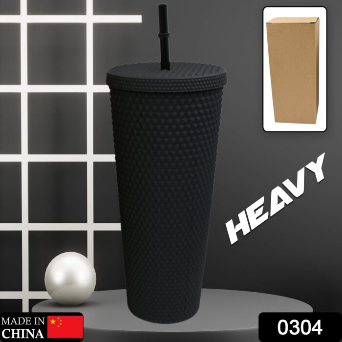 Reusable Studded Tumbler with Straw & Leak Proof Lid (1 Pc, Mix Colors) - Image 2