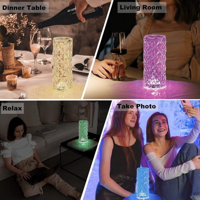 Crystal Touch Night Light (16 Colors) - Rose Diamond Table Lamp with Remote Control, USB Table Lamp, Romantic Date Lighting Decor for Festival, Bedroom, Dining Room - Image 5