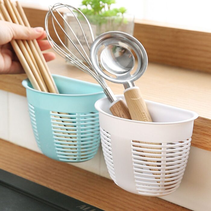 Hanging Plastic Storage Basket, Adhesive Wall Mounted Organizer Box Make Up Holder Shelf Bathroom Wall Basket Punch Free Drain Basket for Kitchen Bathroom, Wall Type Storage Basket (1 Pc) - Image 10
