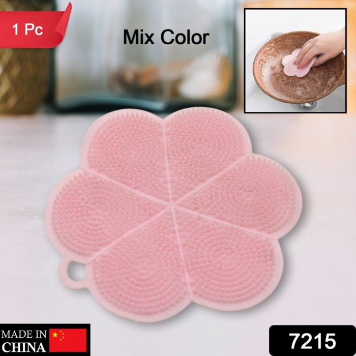 Multifunction Silicone Sponge Dish Washing Kitchen Scrubber, Dishwashing Brush Silicone Kitchen Brush Flower Shape Cleaning Brushes for Home Restaurant Easy Cleaning Tool Heat-Resistant Mat Kitchen Home Gadgets (1 Pc) - Image 2