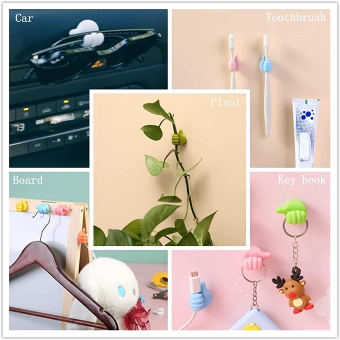 Thumb Cable Clips,Cord Holder Multi-Functional Wall Hooks Cable Organizer Cable Management for Desk Home Office Car Multi Color (Pack Of 10) - Image 6