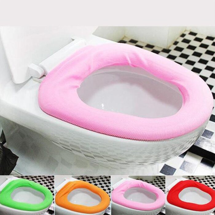 Bathroom Soft Thicker Warmer Stretchable Washable Cloth Toilet Seat Cover Pads (1pc) - Image 4