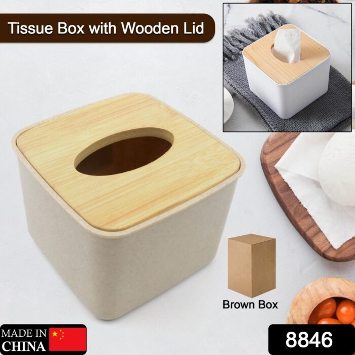 Tissue Box Desktop Stand Bamboo Tissue Cover Box Rectangular Paper Towel Holder Removable Tissue Dispenser for Bathroom Vanity Countertop Bedroom Car Holder Paper Towels Dispenser (1 Pc ) - Image 2