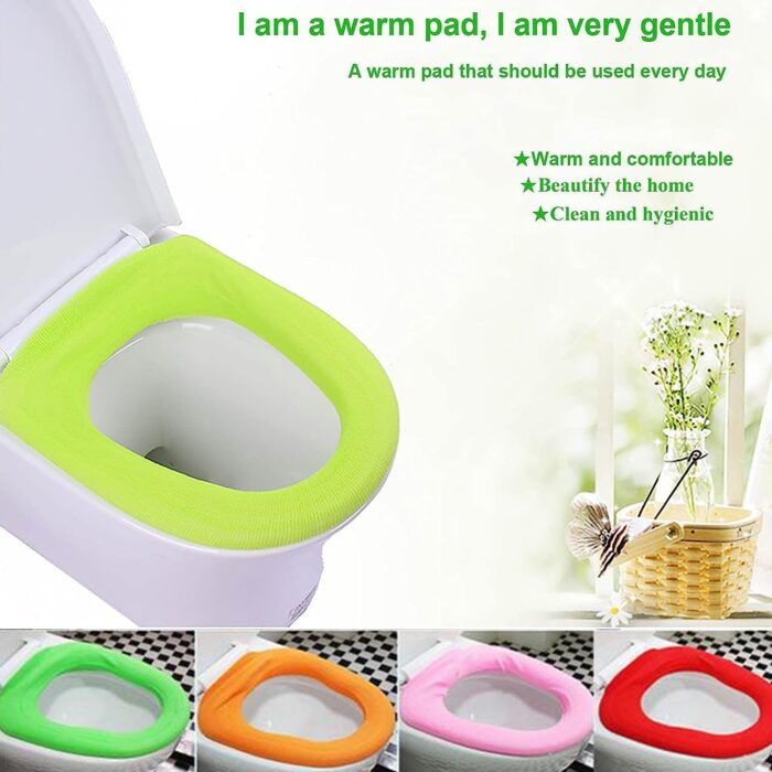 Bathroom Soft Thicker Warmer Stretchable Washable Cloth Toilet Seat Cover Pads (1pc) - Image 5