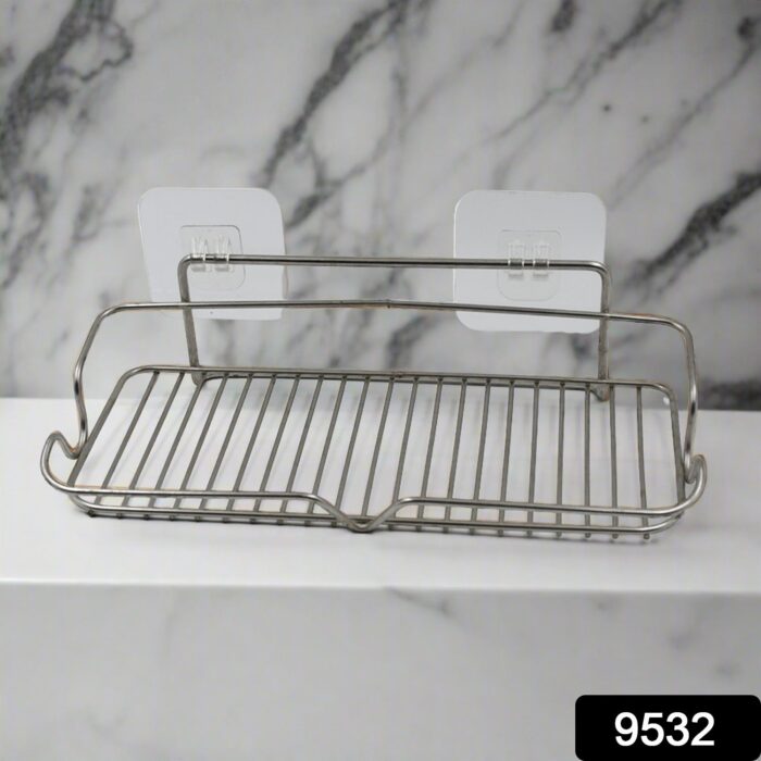 Stainless Steel Kitchen Bathroom Shower Shelf Storage Suction Basket Rack With 2 Hook (1 Pc) - Image 2