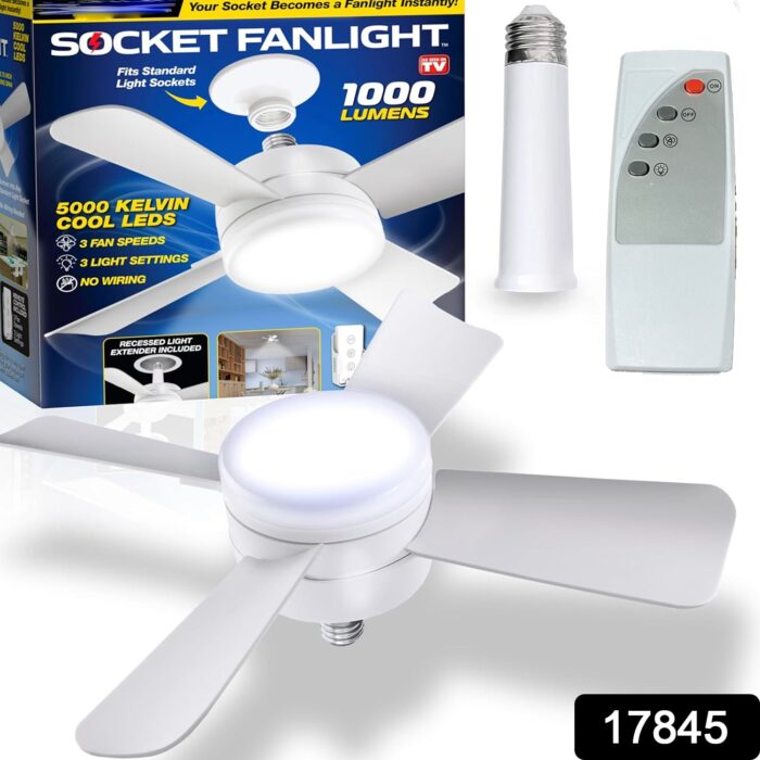 Socket Fan Light Original - Cool Light LED – Ceiling Fans with Lights and Remote Control, Replacement for Lightbulb - Bedroom, Kitchen, Living Room,1000 Lumens / 5000 Kelvins Cool LEDs (Remote Battery Not Included) - Image 2