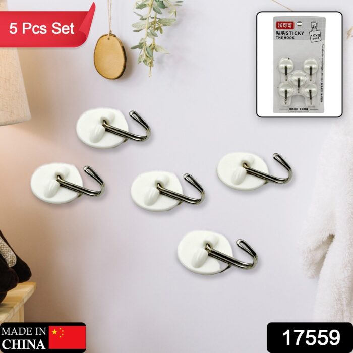 Multipurpose Strong Hook Self-Adhesive hooks for wall Heavy Plastic Hook, Sticky Hook Household For Home, Decorative Hooks, Bathroom & All Type Wall Use Hook, Suitable for Bathroom, Kitchen, Office (5 Pcs Set) - Image 2