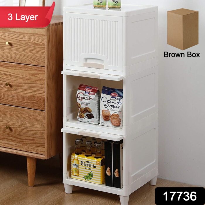 Multipurpose Storage Cabinet, Storage Solutions plastic drawers || Multi Layer Wardrobe Storage Drawers || Foldable Multipurpose Drawer Units For Kitchen, Bathroom, Bedroom, Cloth (3 Layer) - Image 2