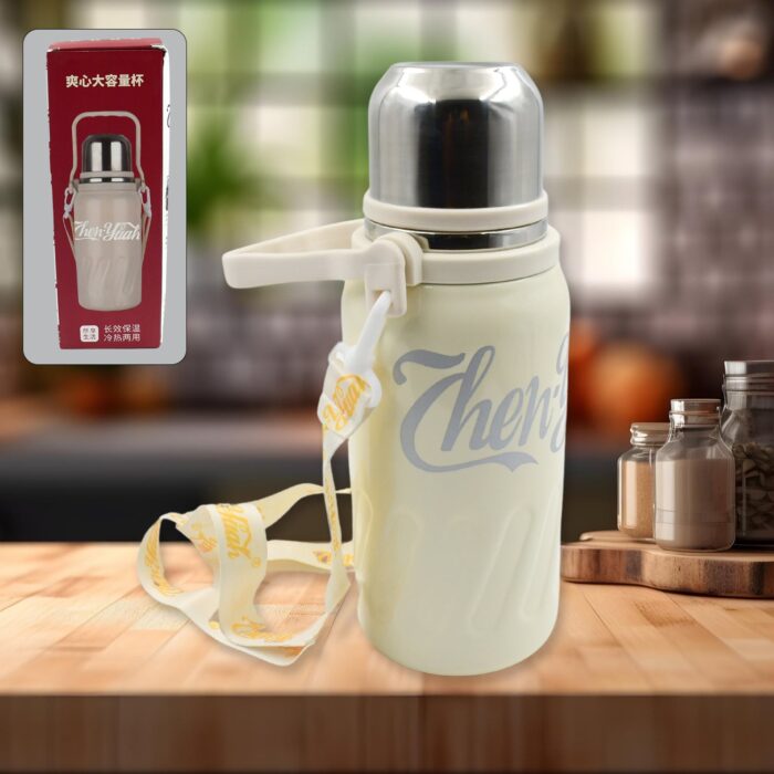 Stainless Steel Vacuum Insulated Water Bottle | Leak Proof Flask for Tea Coffee | Reusable Water Bottle with Hanging Strap | Bottle for Hot & Cold Drinks Wide Mouth Water Flask (900 ML) - Image 8