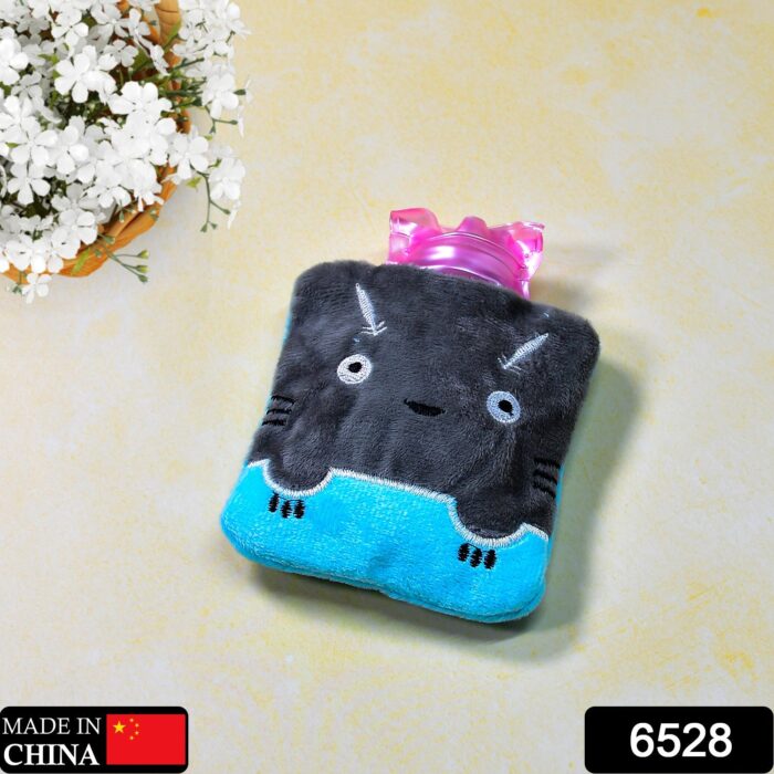 Grey Cat Print Small Hot Water Bag with Cover for Pain Relief - Image 2
