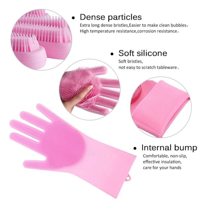 Reusable Silicone Cleaning Brush Scrubber Gloves (Multicolor) - Image 3