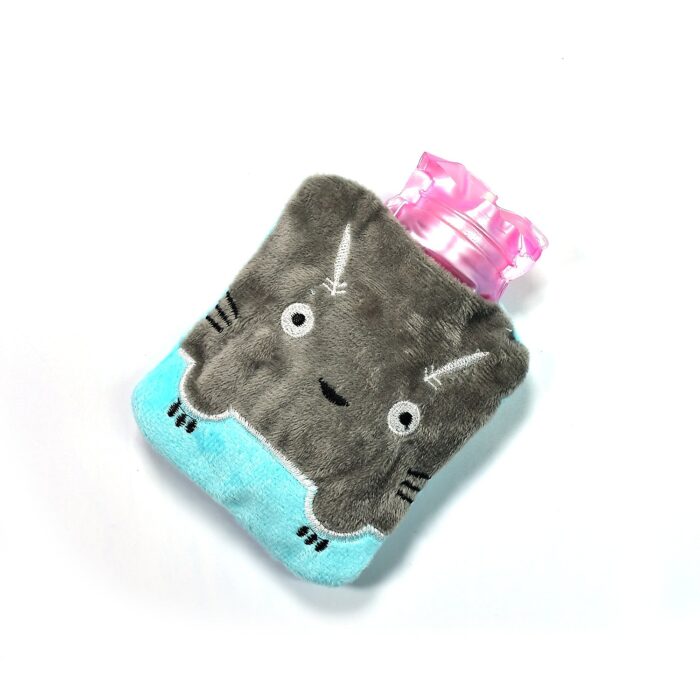 Grey Cat Print Small Hot Water Bag with Cover for Pain Relief - Image 6