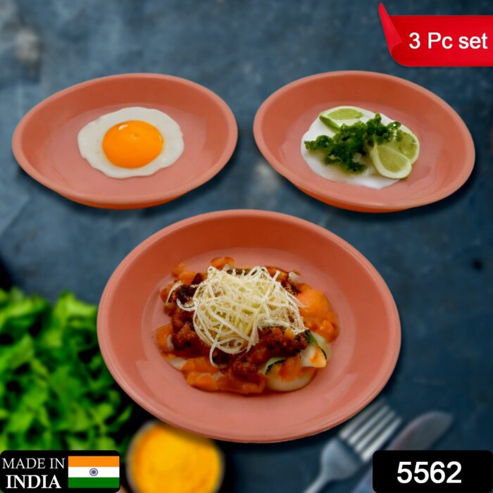 Round Small Plastic Rasmalai / Snacks / Breakfast Plates, Restaurant Serving Trays Home School Coffee Hotel Kitchen Office Reusable Plates for Outdoor, Camping, BPA-free (3 Pcs Set) - Image 2