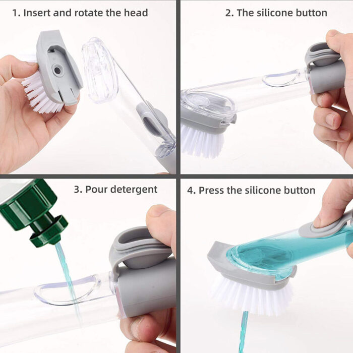 Home & Kitchen Cleaning Brushes, Scrubber, Soap Dispenser Scrub Brush for Pans Pots and Bathtub Sink (5 In 1) - Image 3