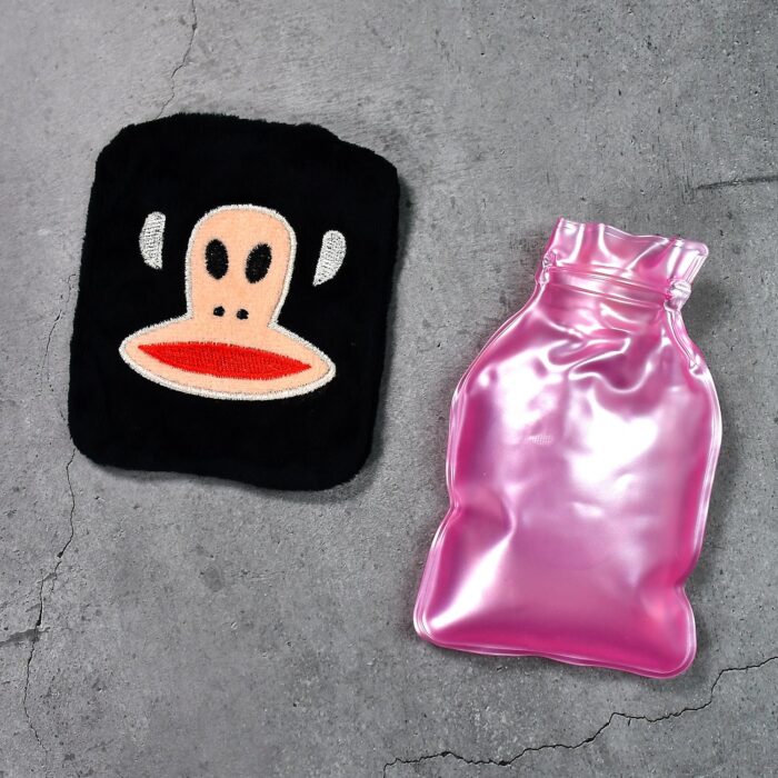 Black Monkey Small Hot Water Bag with Cover for Pain Relief - Image 3