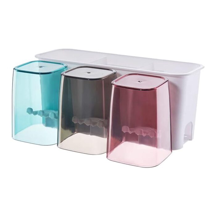 Wall Mount Toothbrush Holder with 3 Cups Automatic Toothpaste Holder Multi-Functional Kids Favorite Candy Toothbrush Holder Bathroom Accessories Organizer Rack - Image 3